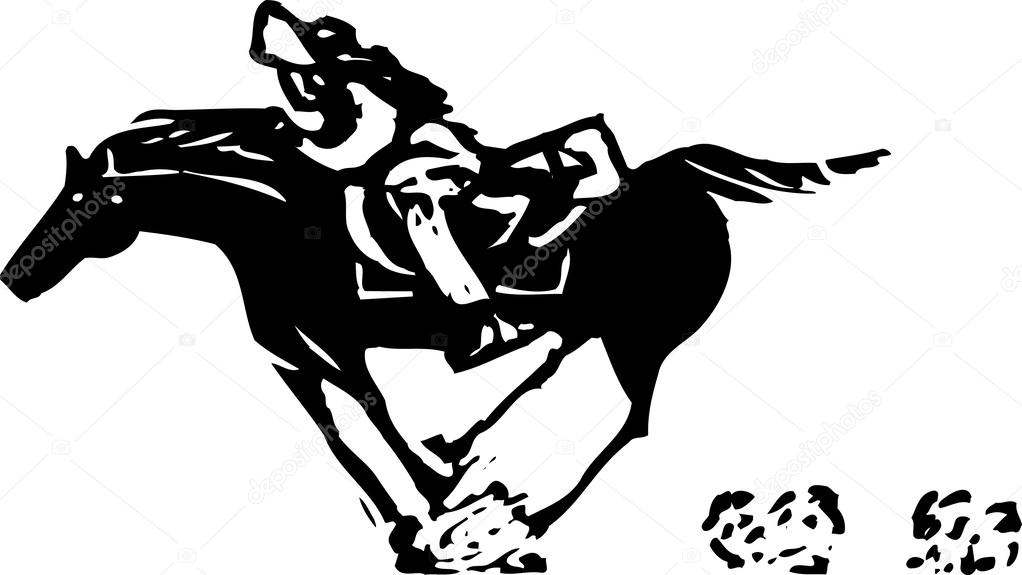 Woodcut illustration of Pony Express