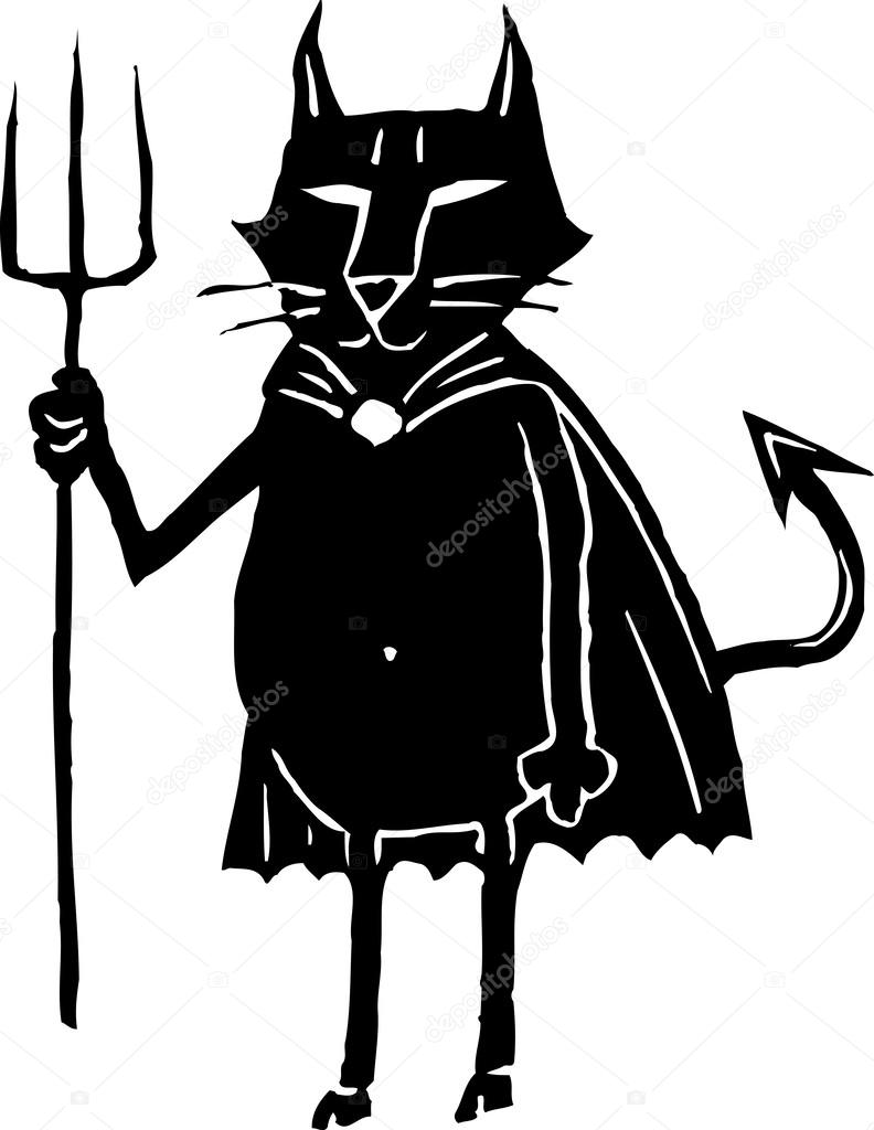 Woodcut Illustration of Devil Cat
