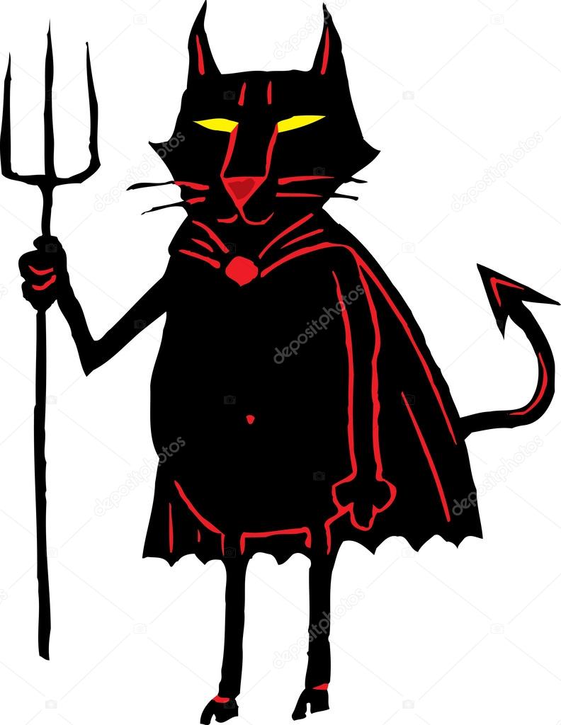 Woodcut Illustration of Devil Cat
