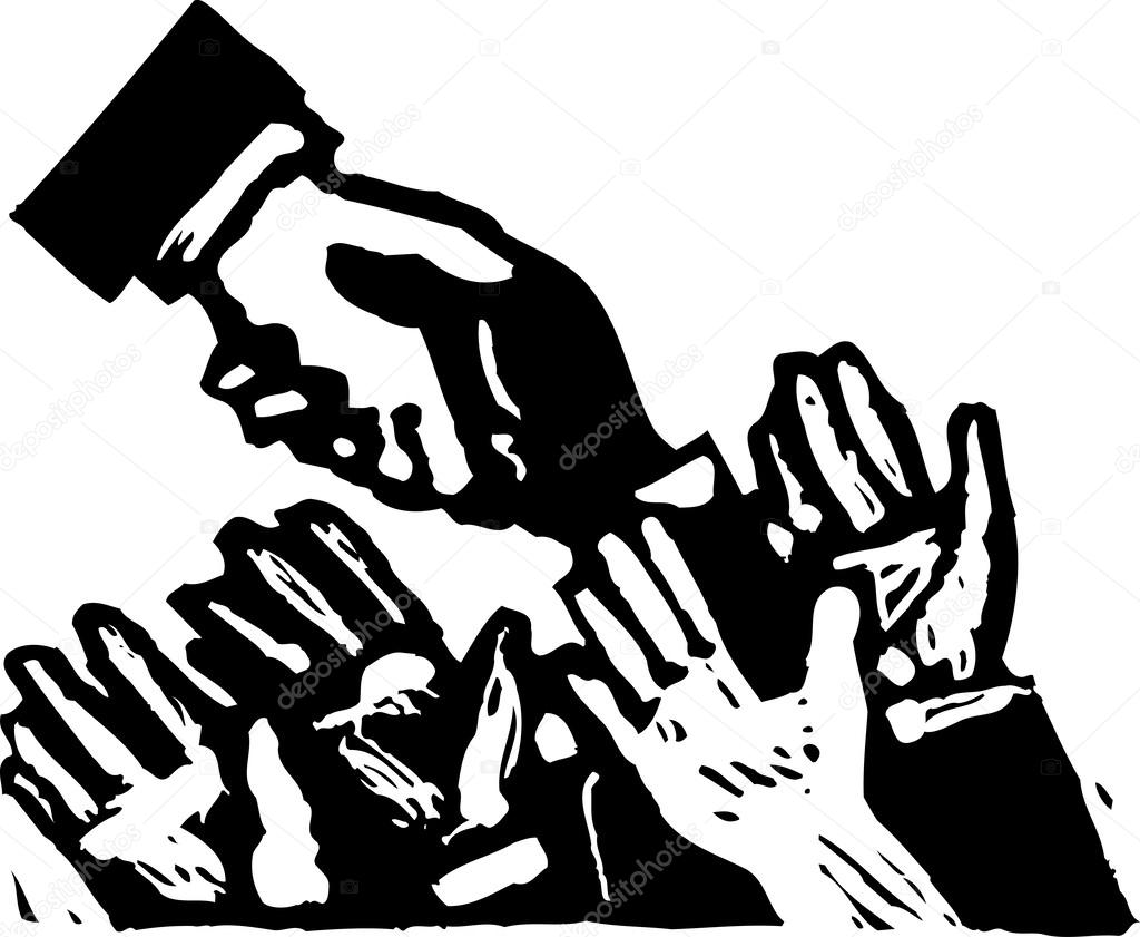 Woodcut Illustration of Politician Shaking Hands