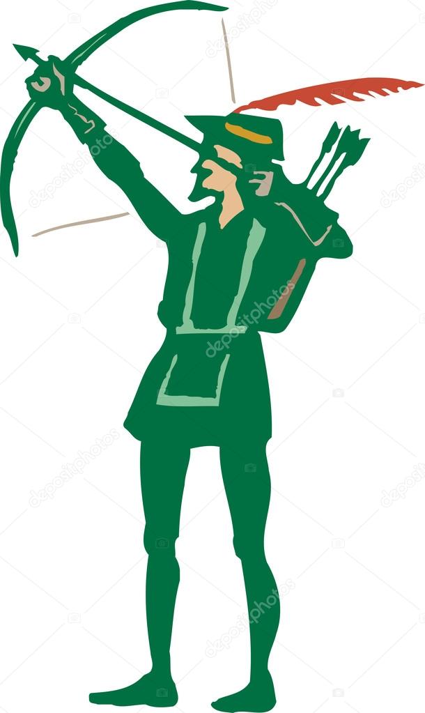 Woodcut Illustration of Robin Hood Shooting an Arrow