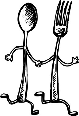 Fork and the Spoon Running and Holding Hands clipart