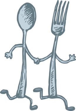 Fork and the Spoon Running and Holding Hands clipart