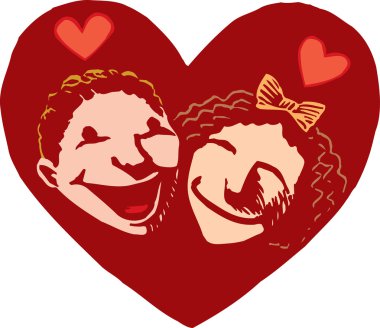 küçük erkek ve kız Sevgililer kalbinde