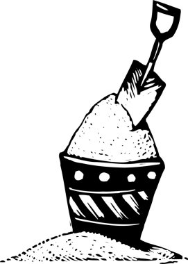 Woodcut Illustration of Sand Pail and Shovel clipart