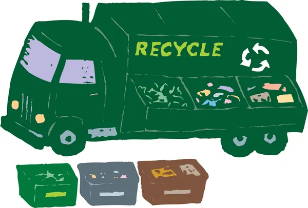 Recycle Bins and Truck — Stock Vector