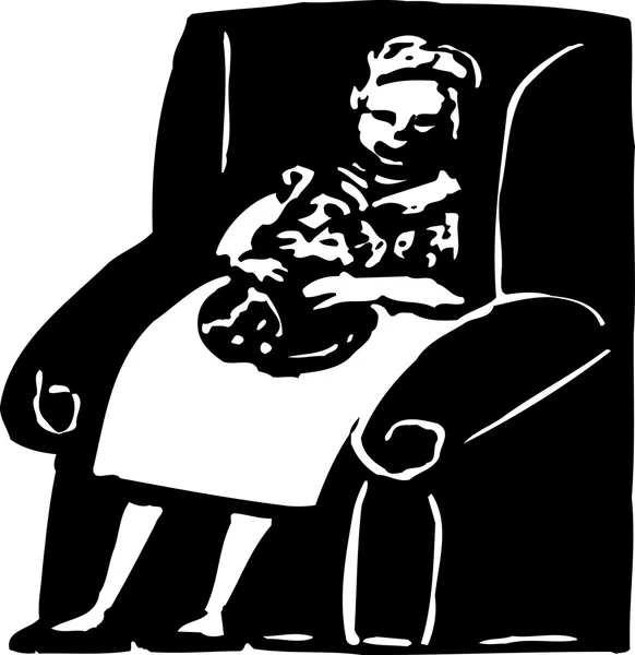 Femme assise sur une chaise avec chat — Image vectorielle