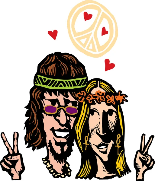 Man en vrouw hippies in liefde — Stockvector