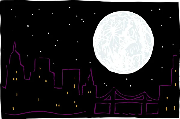 Luna piena sulla città — Vettoriale Stock