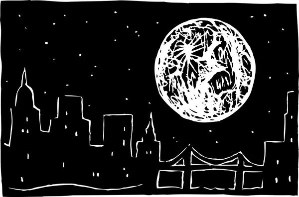 Pleine lune sur la ville — Image vectorielle