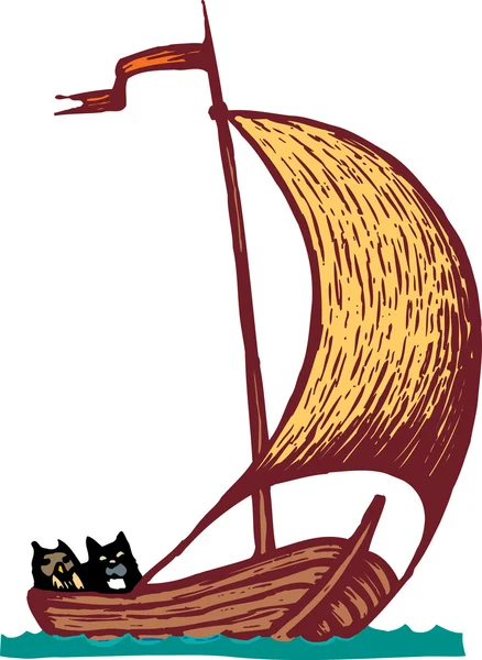 Owl and the Pussycat in Sailboat — Stock Vector