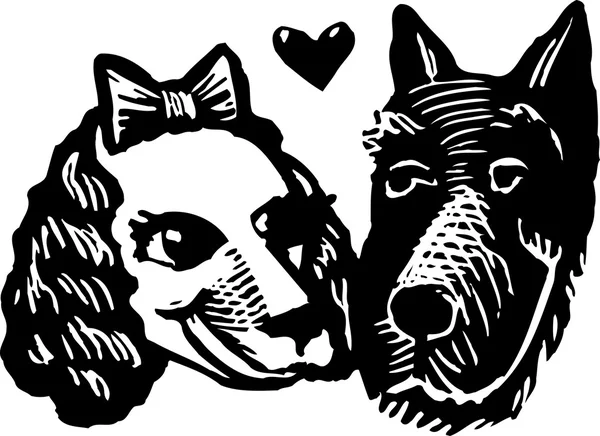 小狗爱或在爱情中的两只狗 — 图库矢量图片