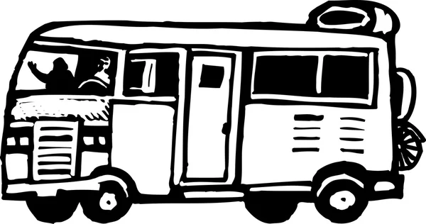 Woodcut Ilustración de una autocaravana — Vector de stock