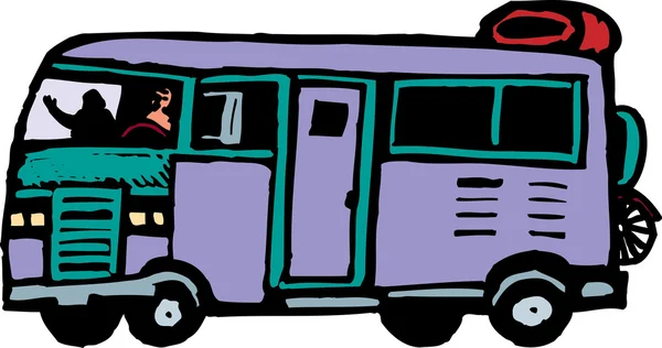 Woodcut Ilustración de una autocaravana — Vector de stock