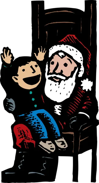 Niño sentado en la vuelta de Papá Noel — Vector de stock