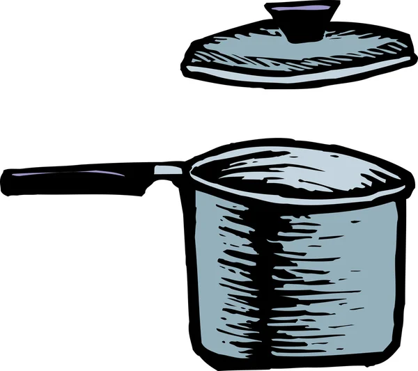 Träsnitt Illustration av Saucepan — Stock vektor