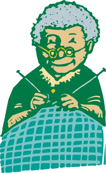 Senior Woman Knitting — Stock Vector