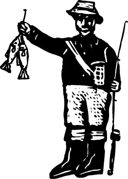 Holzschnitt-Illustration des Fischers — Stockvektor