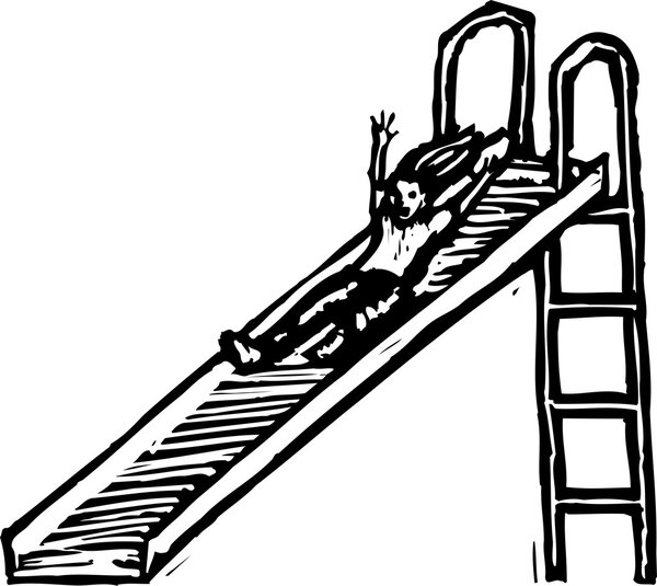 Vector Illustration of Girl Going Down Slide