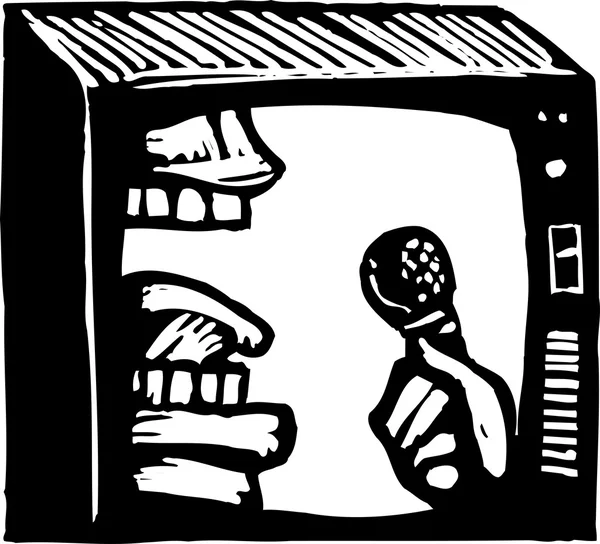 Ilustración vectorial de la mordedura de sonido - Boca hablando en la televisión — Vector de stock