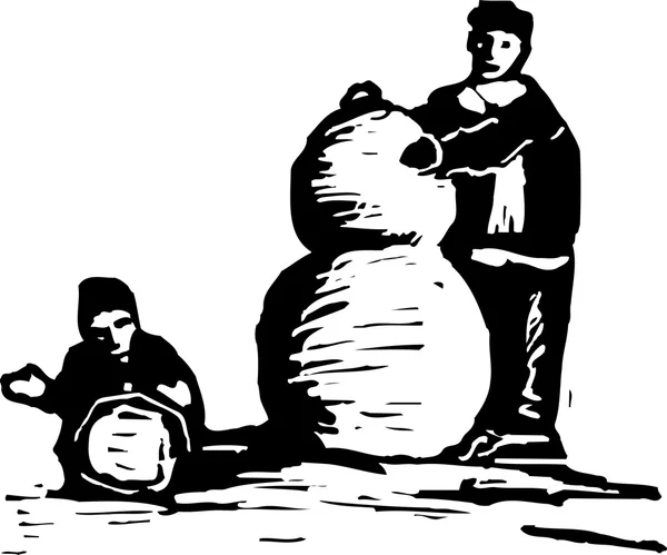 Illustration vectorielle d'un bonhomme de neige de Kids Building — Image vectorielle