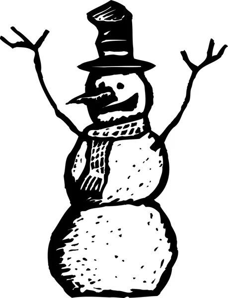 Woodcut Illustration of Snowman — Stock Vector