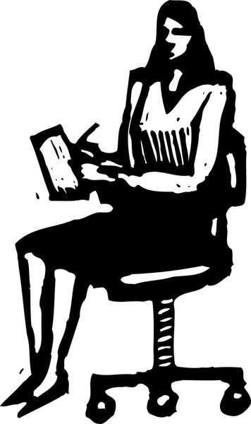 Woodcut Ilustração da Secretária ou Estenógrafa — Vetor de Stock