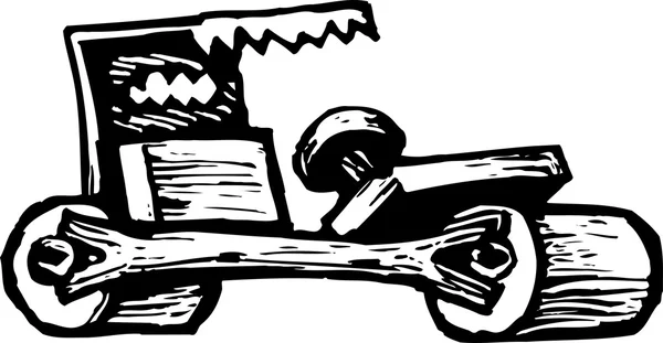 Woodcut Ilustración de coche de piedra — Vector de stock