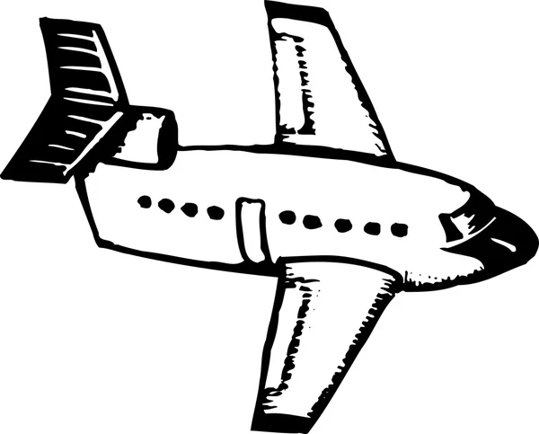 Woodcut ilustrasi Jet Airplane - Stok Vektor