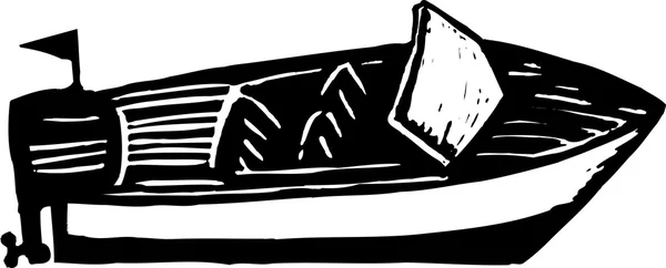 Träsnitt illustration av motorbåt — Stock vektor
