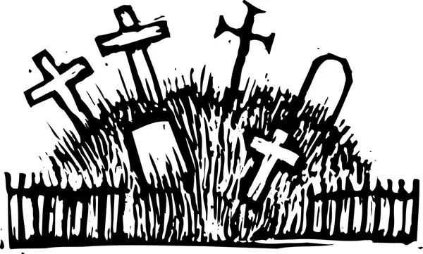 Houtsnede illustratie van boot hill Cemetery — Stockvector