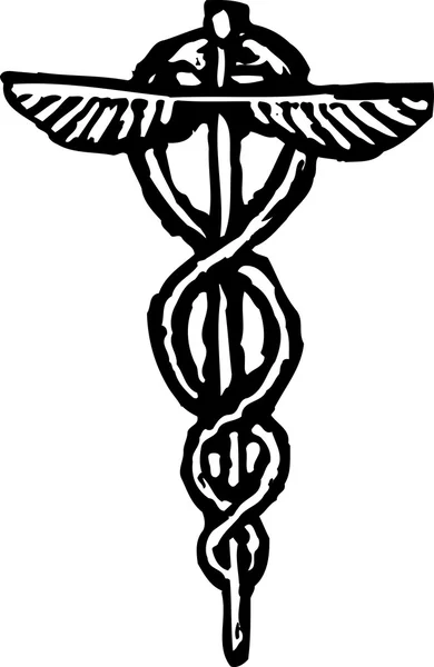 Träsnitt illustration av medicinska caduceus — Stock vektor