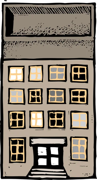 Woodcut Ilustração do edifício do apartamento — Vetor de Stock