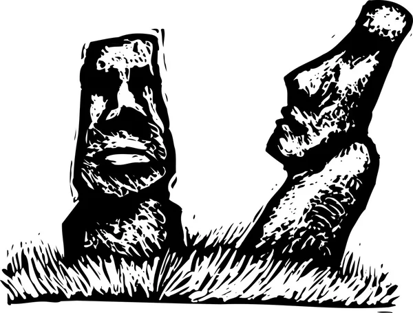 Woodcut Ilustración de las estatuas de Isla de Pascua — Vector de stock