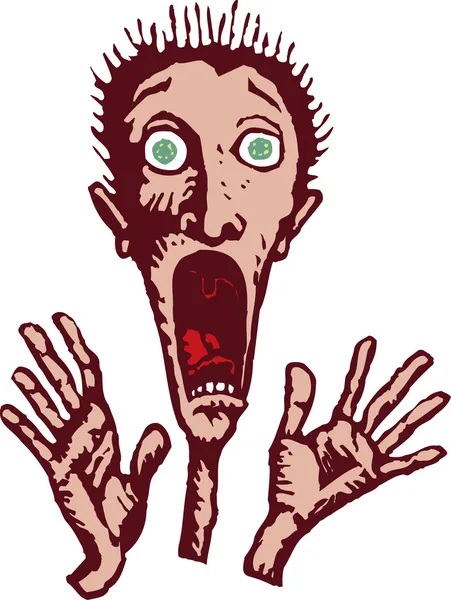 恐怖で叫んでいる男性の木版画イラスト — ストックベクタ