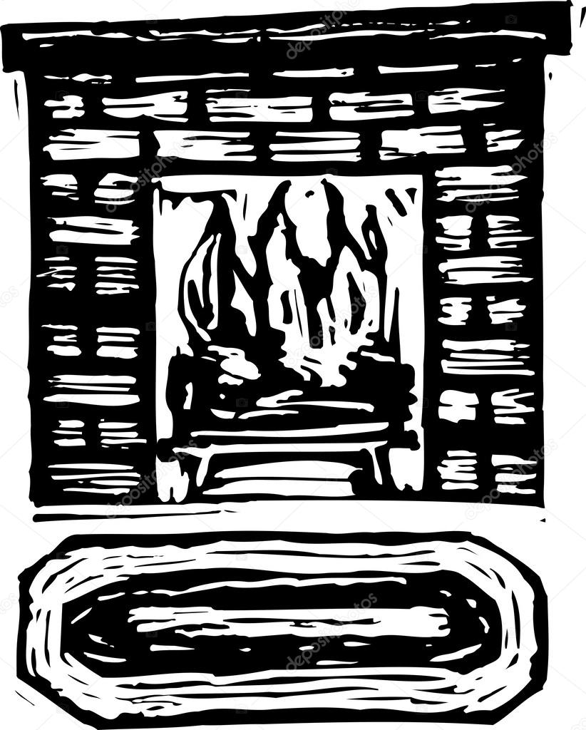 Vector Illustration of Roaring Fire in Fireplace