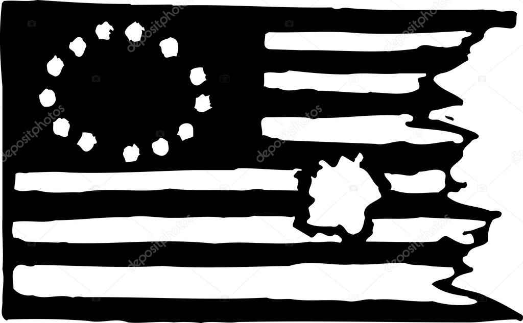 Download Woodcut illustration of War Torn American Flag with 13 ...