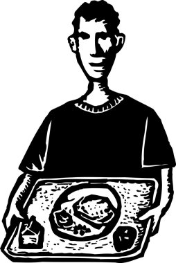 Kafeteryada yemek tepsisi ile çocuk