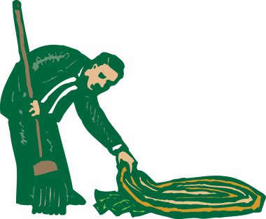 Woodcut Illustration of Sweep Under the Rug