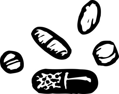 Vitaminler gravür çizimi
