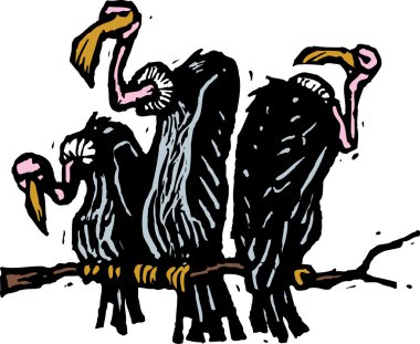 Woodcut illustration of Vultures clipart