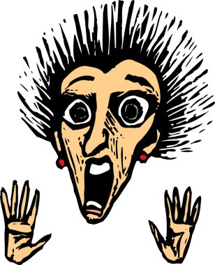 Woodcut Illustration of Frightened Screaming Woman clipart