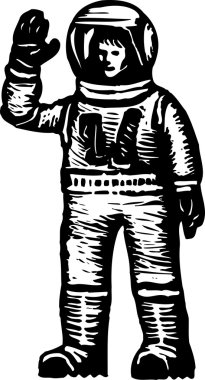 kadın astonaut gravür çizimi