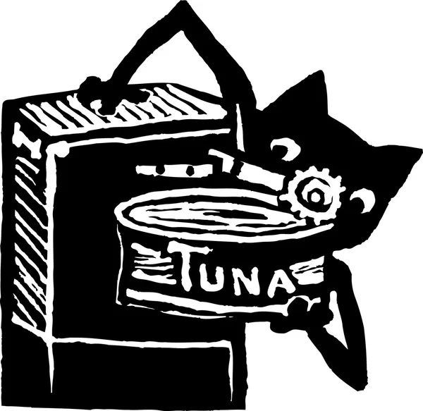 Cat Usando Can Opener per Aprire Can of Tuna — Vettoriale Stock
