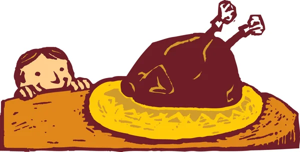 Ragazzino che guarda Big Turkey — Vettoriale Stock