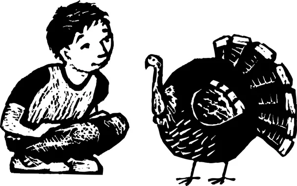 Little Boy Looking at Turkey — Stock Vector