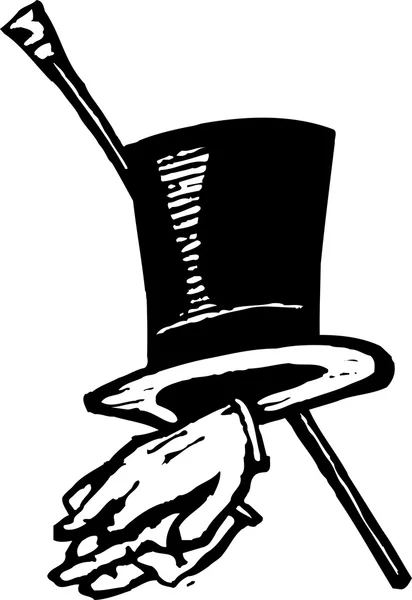 Ilustración vectorial de Top Hat, bastón y guantes — Vector de stock