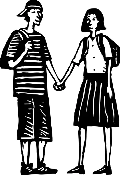 Adolescente casal segurando as mãos — Vetor de Stock