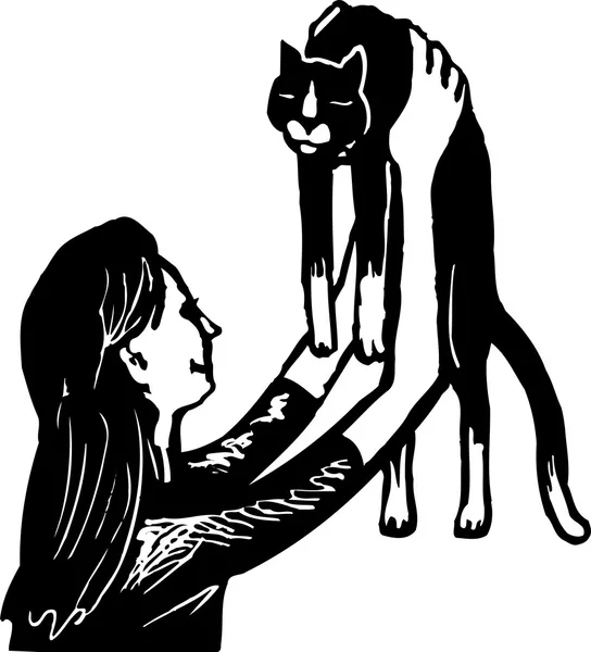 Teen Girl Holding Cat — Stock Vector