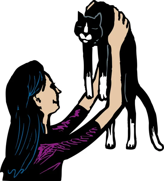 Teen Girl Holding Cat — Stock Vector